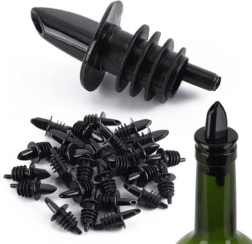 36-pack svarta plastflaskhällar, snabbflödesrör för vin, sprit, olivolja och dryckesdispensering, läckagesäkra bartillbehör (50 st)
