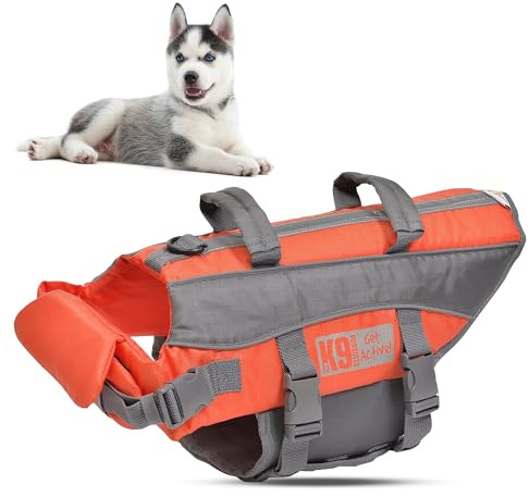 K9 Pursuits High Visibility Easy Grab Float Coat Life Jacket, X-Small, Orange | Easy grab handle, Water activity accessory, Adjustable fit, Bright design, Comfortable wear, Suitable for dogs