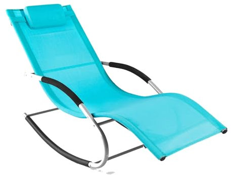 SoBuy Sonnenliege Gartenliege wetterfest Liegestuhl Schaukelstuhl mit Kopfkissen Relaxliege Schaukelliege Strandliege Outdoor Terrasse Balkon Camping bis 150 kg Türkis Gartenmöbel OGS28-HB