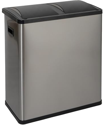 Household Essentials Dual Compartment Trash Can/Large Touchless Trash Can with 30 Liter / 8 Gallon Medium Bins, Stainless Steel with Motion Sensor for Trash and Recycling 94537-1