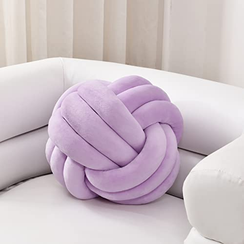 Sioloc Almohadas suaves con nudo, cojín redondo para decoración del hogar, almohada de felpa, almohada anudada hecha a mano redonda de felpa (10.6 pulgadas, lila)