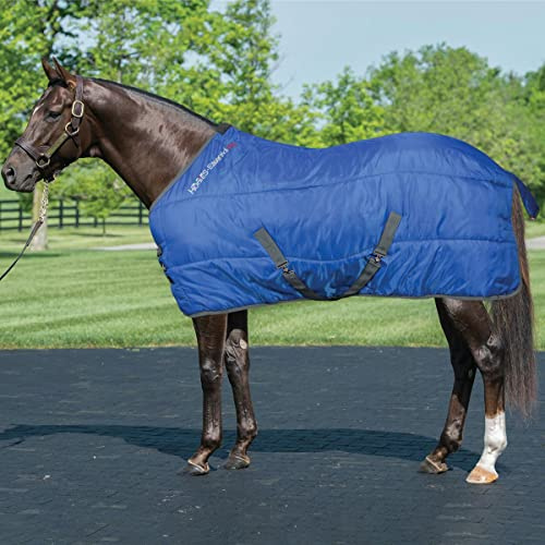 Horses, Couverture de Box Essential 350gr, Couverture de Bonne Facture, Utile pour Protéger Le Cheval des Variations de Température, de la Pluie et des Insectes (120 cm, Bleu/Noir)