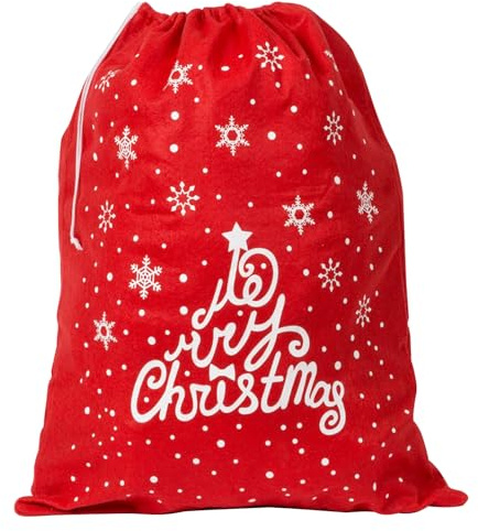 WedDecor Red 50 x 60cm Large Merry Christmas Santa Sack Snowflake Stocking Xmas Gifts, Bags for Kids, Jumbo Christmas Decorations Stockings Sacks for Stocking Gifts in Xmas Party Supply