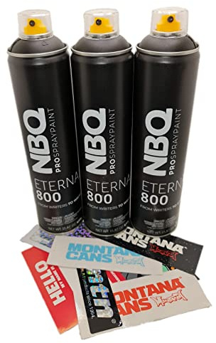 PROGAL COLORS NBQ ETERNAL - Three Black Pack - 3x Negro 600mL Pintura en Spray de Alta Presión y Secado Ultrarrápido Mate para Graffiti Bombing Manualidades y Decoración + Pegatinas