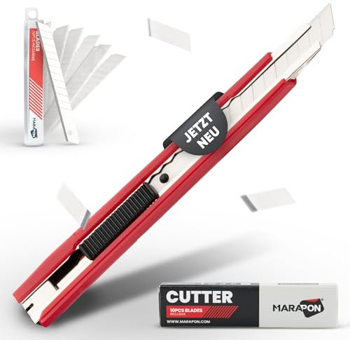 MARAPON® Taglierino professionale con 10 lame | coltello da moquette extra robusto | coltello tascabile con lame spezzabili | strumento tagliente per uso professionale | coltello da lavoro piccolo