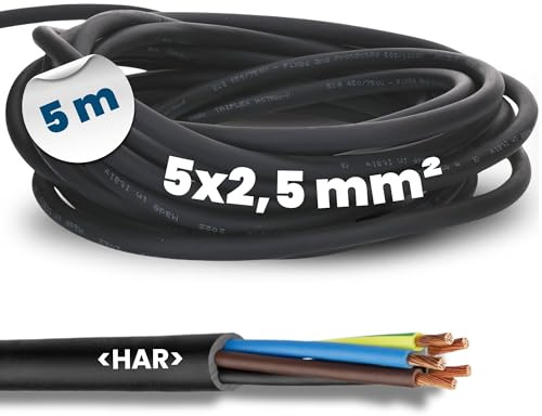 5 Meter Kalitec H07RN-F 5x2,5 mm² Gummileitung mit Schutzleiter für Außenbereich I Elektrokabel schwarz Baustellenkabel flexibel I UV- und ölbeständig I Anschlussleitung 5G2,5 Gummikabel 5 adrig