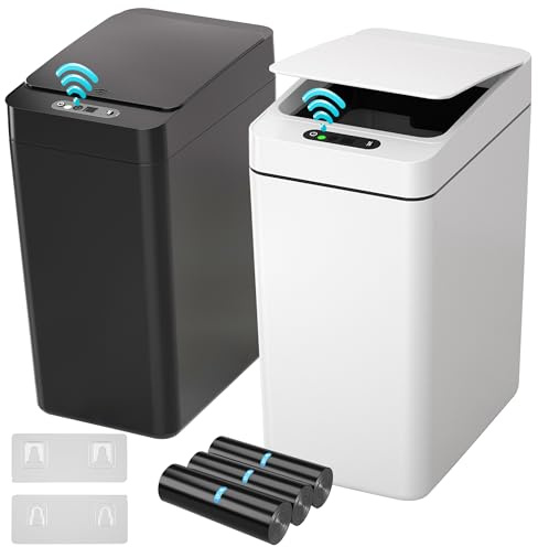 kaylowe Bathroom Automatic Trash Can 2.6 Gallon Touchless Small Trash Cans 2Pack Slim Motion Sensor Smart Garbage Bin for Commercial Office, Bedroom, Bathroom, Living Room, Black White