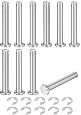 QUARKZMAN 10Set M6x40mm Perno Posizionamento Cilindrico Elastico Albero Acciaio Inossidabile 304, Perno Posizione Cilindro Cerniera Scanalato Testa Piatta con Ring Fissaggio Clip E, Argento