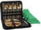 Camping Geschirr Set für 4 Personen, 24 Stück, Edelstahl, Picknick Besteck, Tragbare Bestecktaschen,Goldenes Steinmuster, Esstisch Matte
