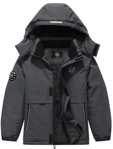 BYLESIN Waterproof Ski Jacket for Children, Warm Winter Coat, Boys, Snowboard Jackets, Outdoor, Grey Dark, 11-12
