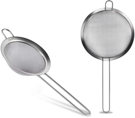 PARENCE.- Set di 2 setacci in acciaio inox da 8 cm di diametro - Setaccio in acciaio inox a maglia fine - Filtro per farina, pasticceria - Facile da pulire - Accessorio da cucina multiuso, 2 pezzi