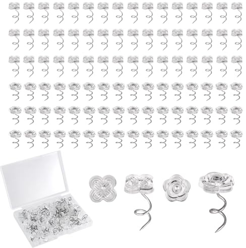 100pcs Épingles à Jupe De Lit, 1,1cm Twist Pins Tête Transparente Épingle Torsadée Tapissier pour Housses et Cache-Sommiers (Trèfle à Quatre Feuilles, Rose)