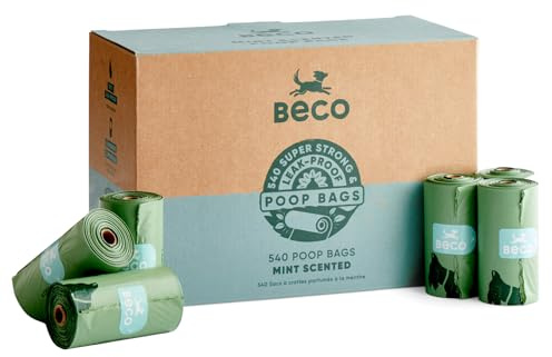Beco Hundbajspåsar – stark, läckagesäker och stor – 94% återvunnen plast, extra tjocka hundbajspåsar, slitstarka – mintdoftande påfyllningsrullar, 540 antal