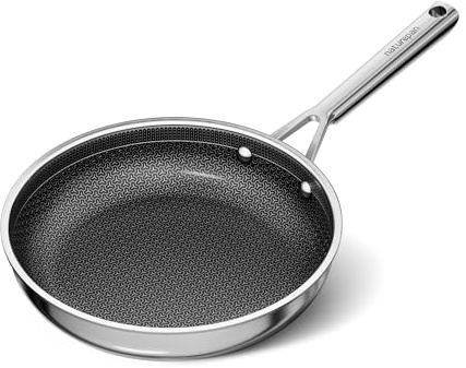 naturepan Hybrid Ceramic Frying Pan 24cm, 5-Ply Diamond-Titanium Nonstick Stainless Steel Pan, Hexagon Surface, Dishwasher/Oven Safe