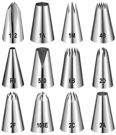 YAZWUR Set Professionale di 12 beccucci per sac à Poche, Realizzati in Acciaio Inossidabile 304 Riutilizzabile. Adatti per Decorare Torte, Dessert e Biscotti.