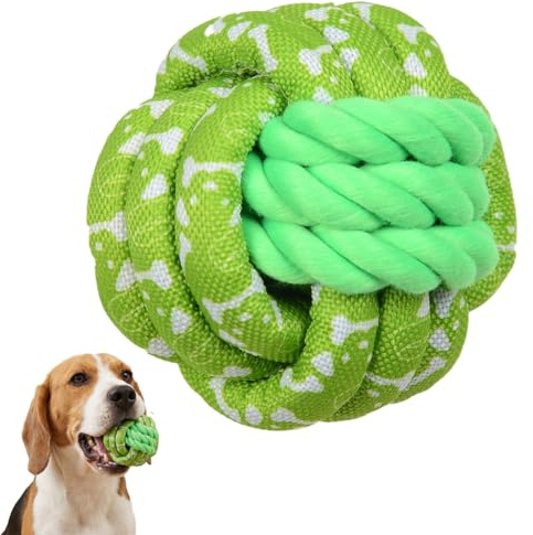 Beckworld Green Rope Dog Balls - Durable Braided Rope Toy Ball, Dog Chew Toys for Medium Large Breeds, Dental Puppy Balls Teething Toys, Interactive Games