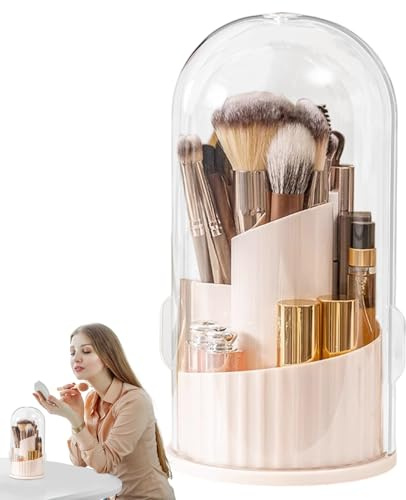 Generico Portapennelli Trucco – Contenitore Rotante 360° Antipolvere Con Coperchio – Portarossetti Con Scomparti Organizzatore Pratico | Per Pennelli Trucco Viaggio Bagno Scrivania Toilette