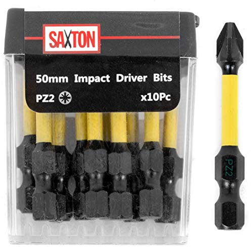 Saxton 10x PZ2-50mm Pozi-Drive 2 Impact Duty Screwdriver Drill Driver Bits Sets Tic Tac Box Dewalt Milwaukee Bosch