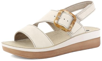 inblu Sandalias de Mujer con Hebilla Y Cierre Ajustable con Velcro, Plantilla de Piel Auténtica Y Suela Bicolor, Tallas 35 A 41