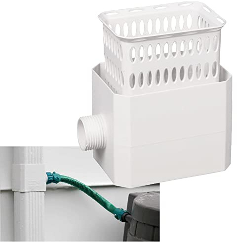 Downspout Rainwater Collection Diverter Connector System Colander with Filter 2x3-in, White