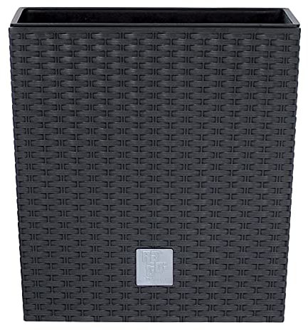 URBNLIVING Rattan Design Elegant Tall Large Plant Pot Flower Indoor Outdoor Garden Planters (Black, Square Low 200mm)