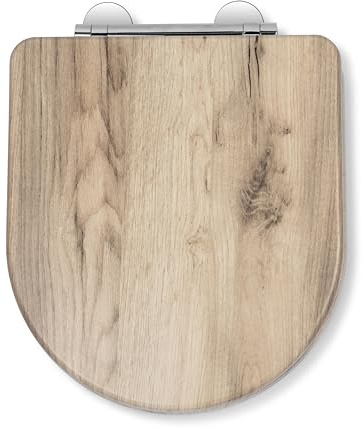 Croydex Varese Soft Close Toilet Seat - Quick Release Button for Easy Cleaning and Adjustable Hinges with Top and Bottom Fixings Included, Antibacterial Treated Surface (D-Shape Toilet Seat Grey Oak)