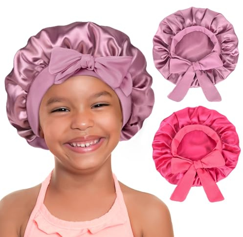 YANIBEST 2 PCS Baby Bonnet Silk Satin Bonnet for Kids Sleeping Cap Curly Natural Hair Silk Bonnets for Girls Boys Infant