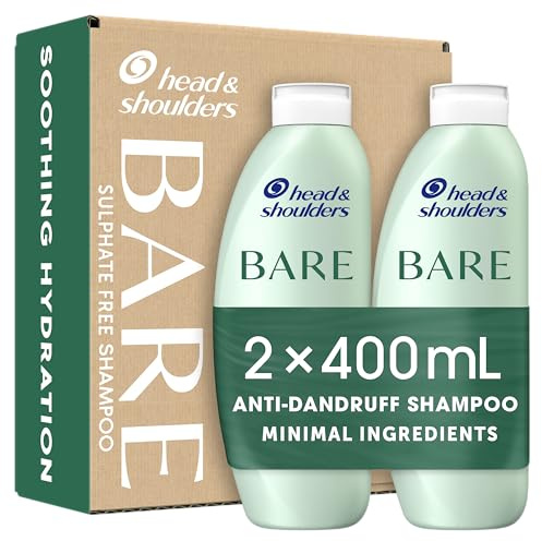 Head & Shoulders Anti dandruff Shampoo, Soothing Hydration Sulphate free, 2 x 400 ml, Duo Pack. Bare Shampoo For Dry Itchy Flaky Scalp, Minimal Ingredients, Free from Dyes