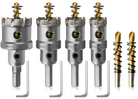 Hole Saw Josaton TCT Carbide Holes Saws for Metal 4Pcs hole Cutter Heavy Duty Industrial hole Saws with Titanium Pilot Drill Bit for Metal, Stainless Steel, Iron, Wood, Aluminium 19mm 22mm 29mm 35mm