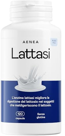 Aenea Lattasi Compresse Effetto Immediato 16500 FCC, 120 Cpr, Enzima Lattasi ad Alto Dosaggio per Intolleranza Lattosio, Pastiglie Lattosio per Digestione, Prodotto in Italia e Sicuro