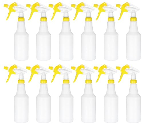 PATIKIL 500ml/16oz Plastic Spray Bottles, 12pcs Adjustable Nozzle Leak Proof Empty Water Mist Stream Sprayer for Cleaning Solutions Plants Hair, Yellow