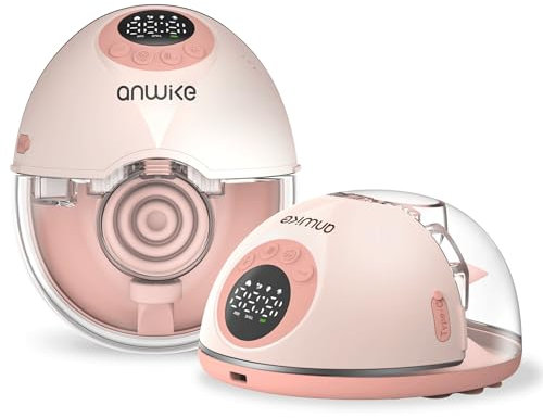 ANWIKE Milchpumpe Elektrisch Doppelt - Sprachansage Elektrische Milchpumpe Freihändig, 12 Stufen 4 Modi mit Modus-Speicherfunktion, Wiederaufladbare Milchpumpe Handsfree mit Flansch Einsätze, Pink