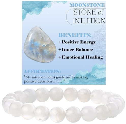Bivei Crystal Armband för Kvinnor 8mm Beaded Semi Precious Natural Stone Stretch Elastiska Smycken Yoga Gåvor(Månsten - Intuition)