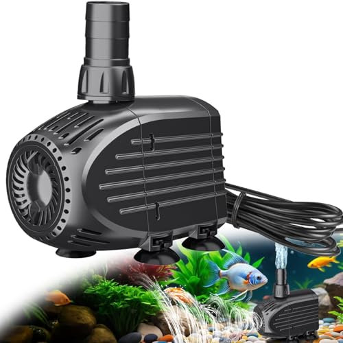 Pompe Submersible pour Bassin Billing 60W - 3200 L/H avec Filtre Intégré, Protection Anti-Brûlure à Sec et 3 Adaptateurs, pour Aquarium Pompe à Eau Étanche pour Fontaine ou Étang