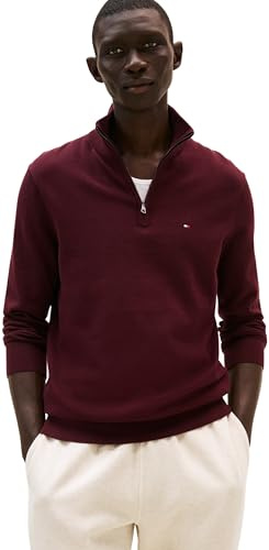 Tommy Hilfiger Jersey con Cremallera Hombre Essential Cotton Mock con Media Cremallera, Rojo (Deep Burgundy), XXL