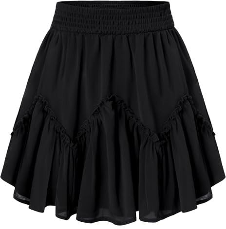 SCARLET DARKNESS Ladies Black Mini Skirt Summer High Waist Chiffon Pirate Skirts for Women UK L