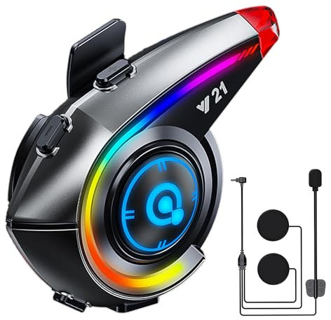 OBEST Interfono Moto, Auricolare Casco Moto Bluetooth 5.4 con Radio FM,Luci RGB, luci SOS, Autonomia Fino a 18 Ore,Collega 2 Telefoni cellulari,Interfono-Moto-Comunicazione-Casco-Auricolare