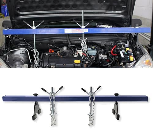 TOTEBOX 500kg Engine Support Double Beam Bar, Adjustable Engines Stand with Dual Hooks Chains, Steel Motor Transmission Hoist, Motor Traverse Lifter Gearbox Supporting Blue