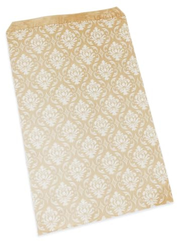 100 pcs Damask Paper Gift Bags Shopping Sales Tote Bags Brown with White Damask Design by 888 Display USA (White Damask Print, 6 x 9)