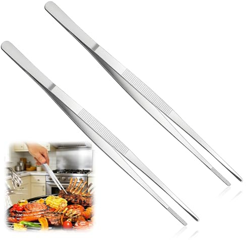 2 Piezas 30cm Pinzas de Cocina, pinzas largas finas para cocinar, Pinzas de cocina de acero inoxidable, para Barbacoas, Emplatado, Espaguetis, Postres, Hornear y Ensaladas