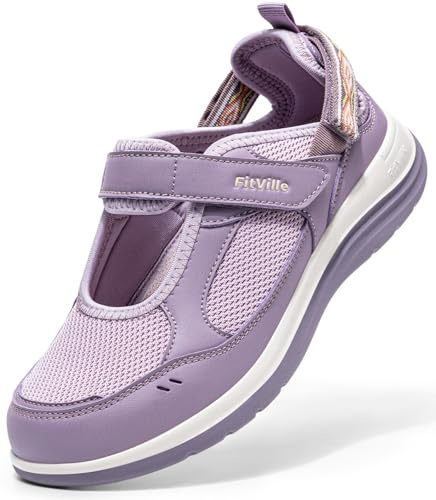 FitVille Sandalias Mary Jane Mujer Ancho Extra Zapatos de Verano Cierre Ajustable, Ligeras y Transpirables, Ideales para Pies Anchos, Caminar y Viajes Morado 42 EU X-Ancho