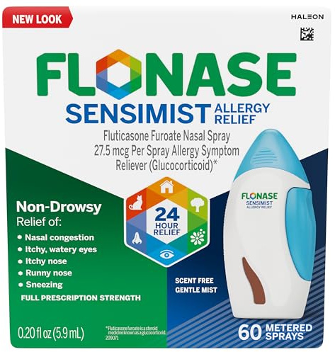Flonase Sensimist Allergy Relief Nasal Spray for Non-Drowsy, 24-Hour Multi-Symptom Allergy Relief – 60 Sprays