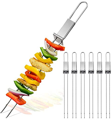 CMYK Barbecue Skewers, 6-Pack 13 Stainless Steel Grilling Skewers with Slider, Reusable Metal BBQ Shish Kabob Skewers Sticks