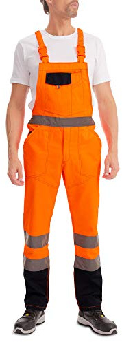 Mivaro Warnschutz Latzhose Herren Orange Größe L - Arbeitslatzhose EN ISO 20471 Klasse 2 zertifiziert, reflektierende Arbeitshose mit Stretch-Trägern, Nierenschutz Gewebe für Forst und Straßenbau