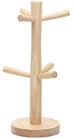 DOULEIN Holz Tassen Halter ，Becherhalter aus Holz mit 6 Haken Tassenständer Becherregal Display Stand Kaffee-Becherhalter für Theke für Küche Haushalt Bar