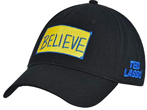 Concept One Ted Lasso Dad Hat, Believe Cappello da Baseball Regolabile in Cotone con Tesa Curva Cappellino, Nero, Taglia Unica Unisex-Adulto