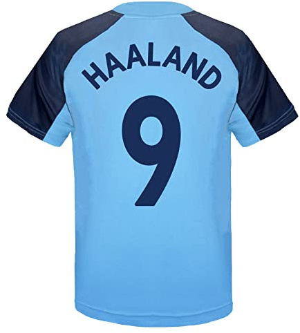 Manchester City FC Boys Haaland 9 Poly Kit T-Shirt Sky Blue 10-11 Years