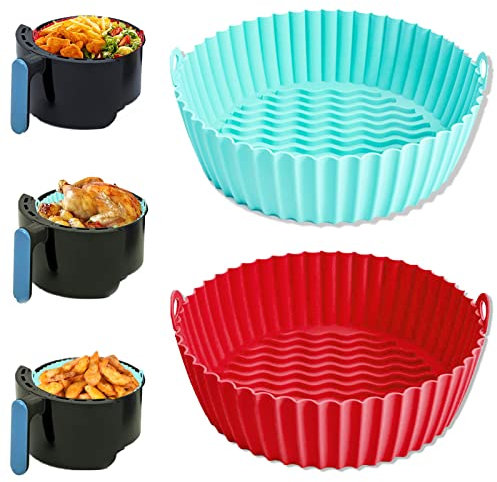 2 Pezzi Cestino per Friggitrice Ad Aria in Silicone 21cm, Accessori Riutilizzabili, Teglie per Forno