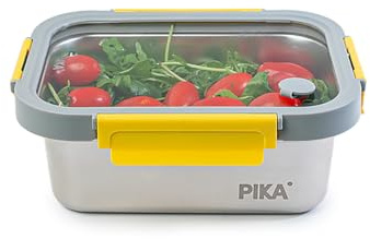 Pika - Boite alimentaire 1200ml en inox et couvercle en verre trempé – Hermétique et légère – Compatible micro-ondes, four, congélateur – MetalShock