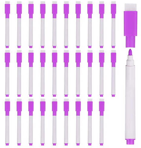 PATIKIL Dry Erase Marker Pens, 30 Pack Purple Ink Fine Point Low Odor Whiteboard with Eraser Cap for Office Home Classroom, White Pen Rod